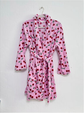 Women's Spoiled Angel Cherry Print Robe, Size M, Pink and Red